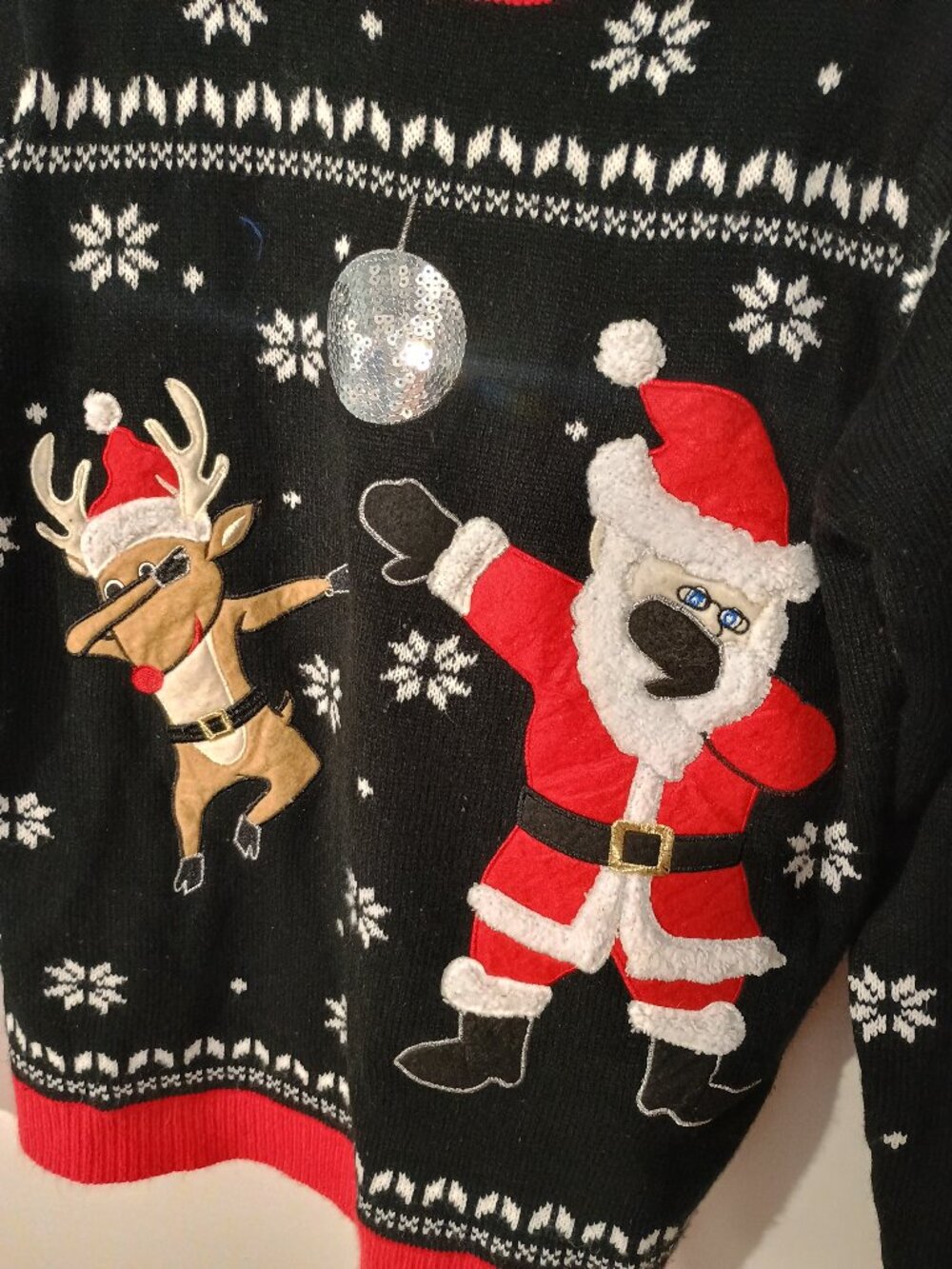 Jolly Sweaters Santa Reindeer Dabbing Ugly Christmas Sweater Black Red L - Picture 5 of 6